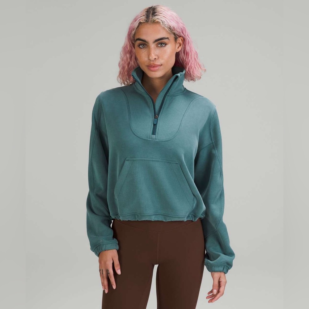 Lululemon Brushed Softstreme Half Zip – Green, Size Large